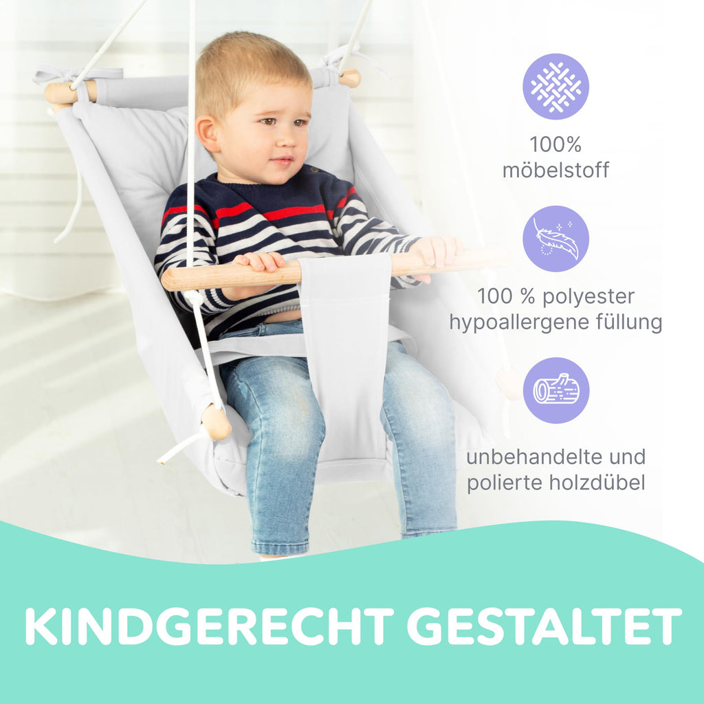 Leinwand Baby Hängematte Schaukel von Cateam - Hängende Schaukel aus Holz für Baby mit Sicherheitsgurt und Montageteilen. Baby Hängemattenstuhl Geburtstagsgeschenk. (Elfenbein)