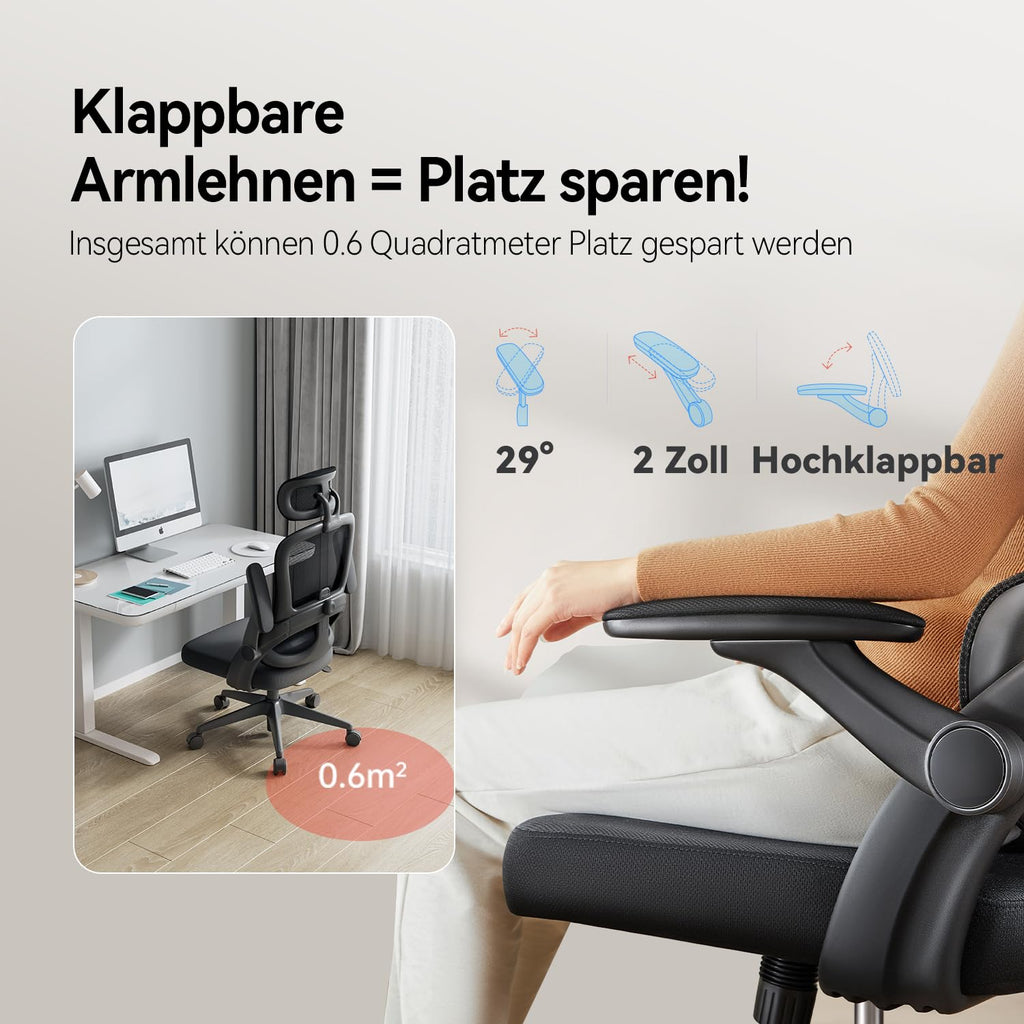 SIHOO M102C Bürostuhl Ergonomisch Schreibtischstuhl, Drehstuhl mit 3D-Armlehnen, Hohe Rückenlehne Lendenwirbelstütze Nach Oben und Unten, Höhenverstellung und Wippfunktion Schwarz