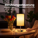Suright Nachttischlampe Touch Dimmbar 2er Set, Tischlampe mit Ladefunktion USB A+C-Anschlüssen, Leinen-Lampenschirm, Holzsockel, Kleine Lampe für Schlafzimmer Wohnzimmer (LED-Birne Inklusive)