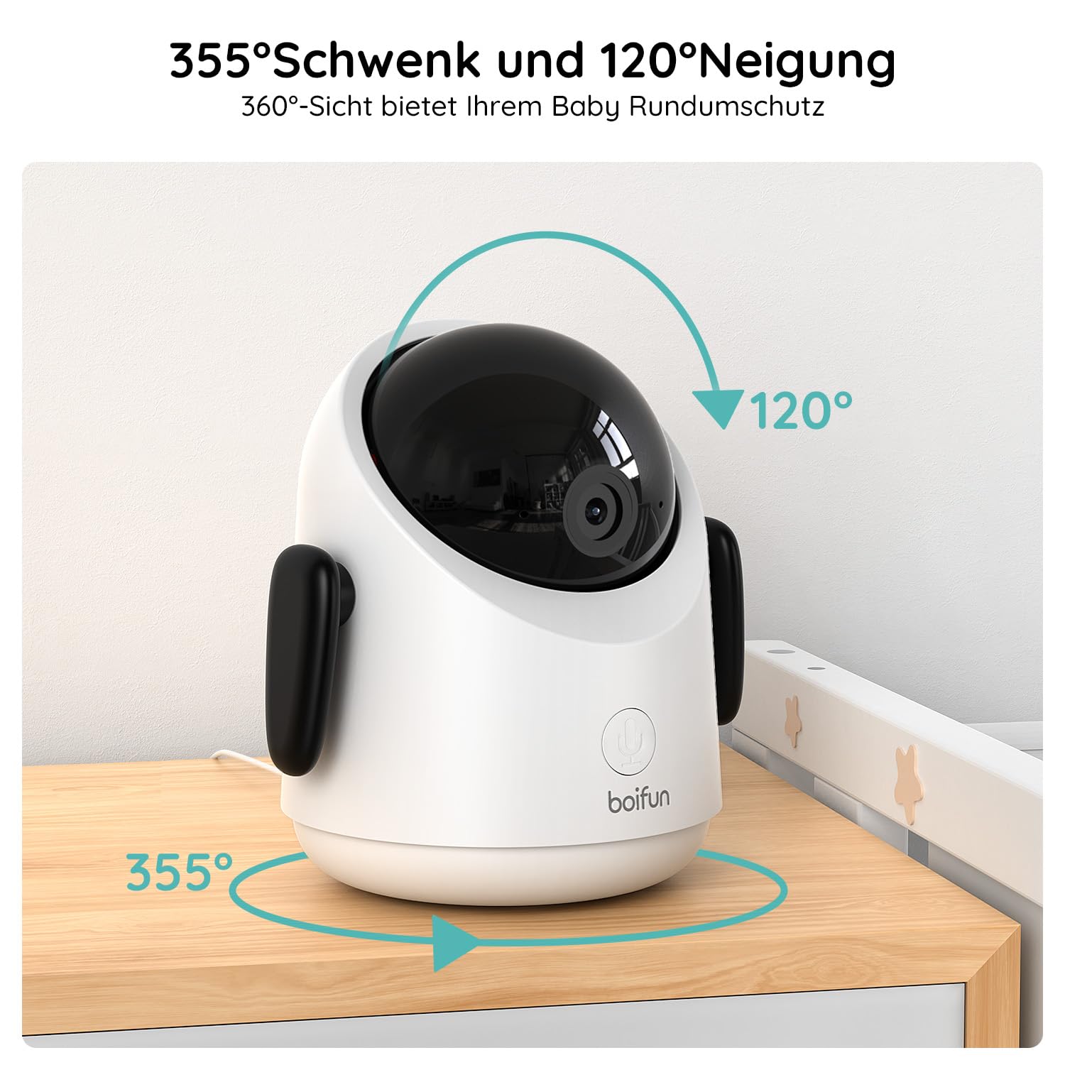 BOIFUN Babyphone mit 2 Kameras, 360 Gard WLAN 2MP Video Babyfon mit App, 4×Zoom, Bewegungsverfolgung, IR Nachtsicht, Weinen/Bewegungs/Geräuscherkennung, Temperaturerkennung