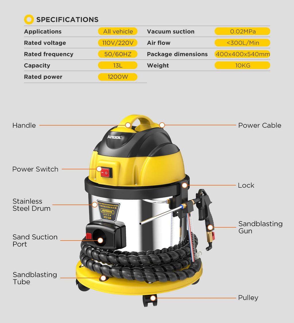 AUTOOL HTS558 Strahlgeräte Nussschalen Strahlgerät, Automotor-Einlassventil-Reinigungsmaschine 220V Walnuss-Sand-Motor-Kohlenstoff-Reiniger (Europäischer Standard)