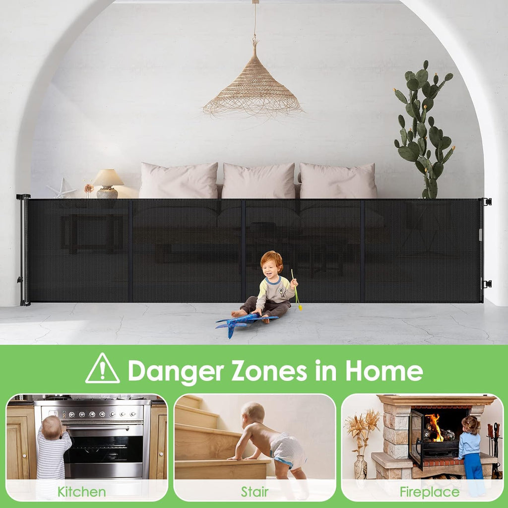 Treppenschutzgitter Türschutzgitter Ausziehbar 0-500 cm,Baby Absperrgitter Schutzgitter Treppe für Kinder,Katzen und Hunde,Geeignet für Innen Außenbereich (500cm/grau)