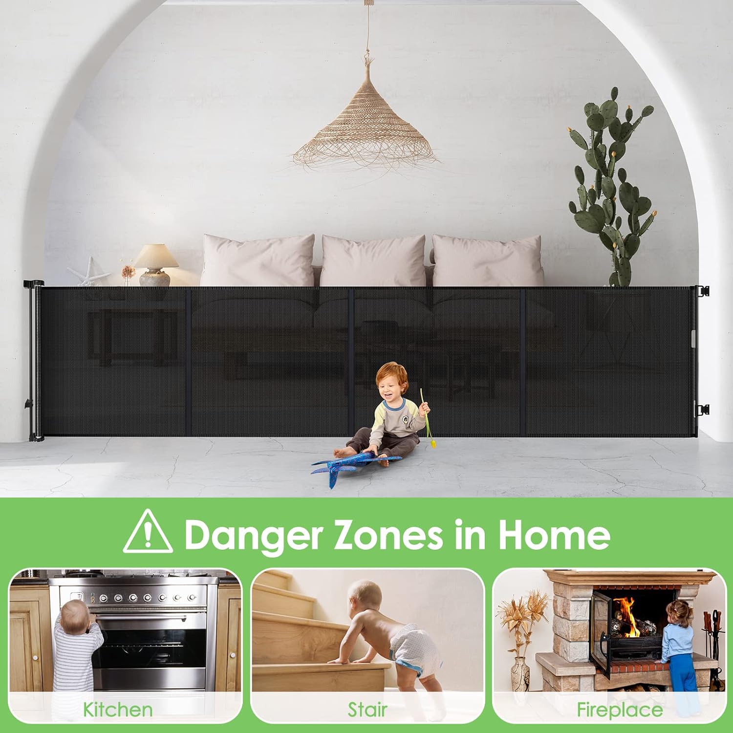 Treppenschutzgitter Türschutzgitter Ausziehbar 0-500 cm,Baby Absperrgitter Schutzgitter Treppe für Kinder,Katzen und Hunde,Geeignet für Innen Außenbereich (500cm/grau)