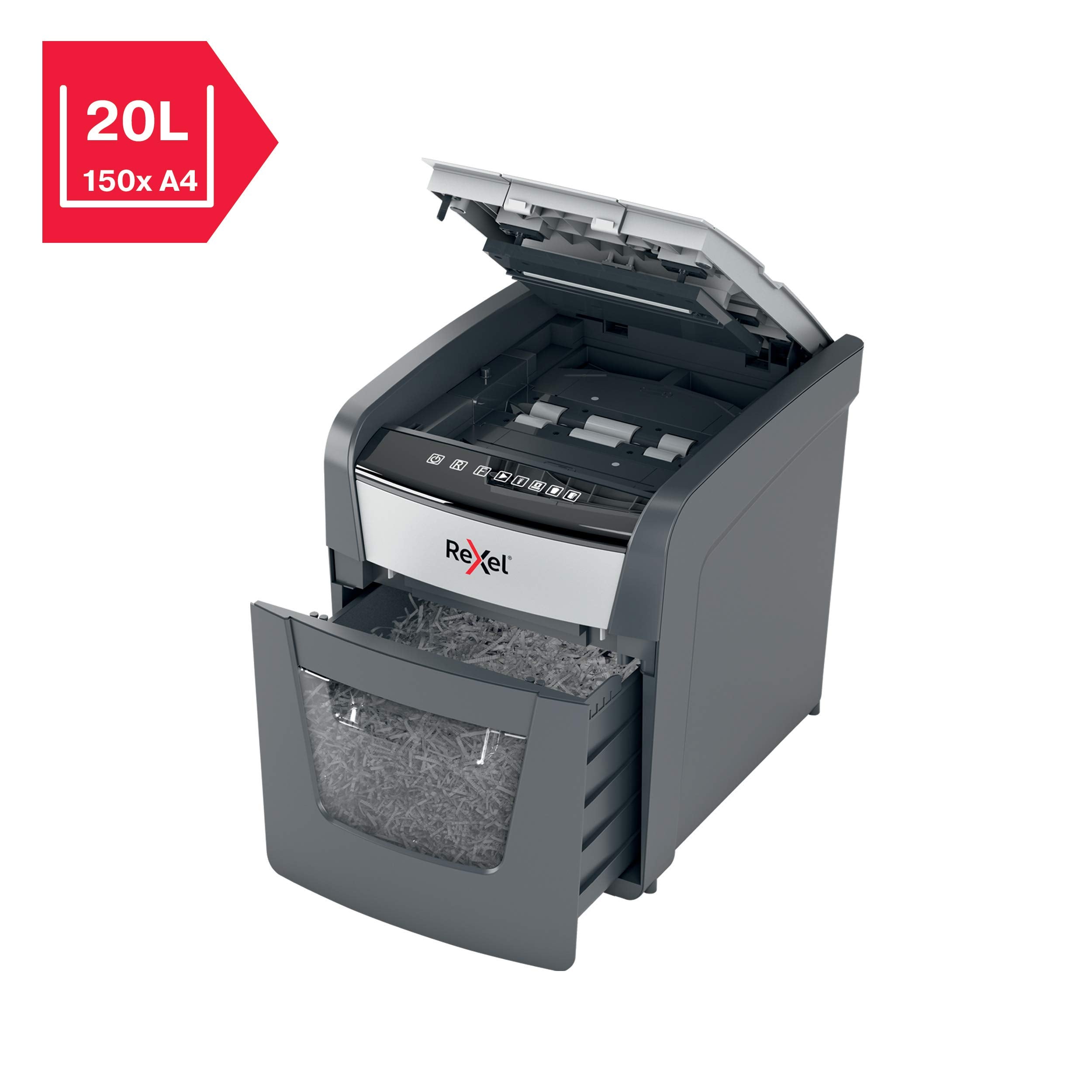 Rexel Optimum AutoFeed+ 50X Automatischer Aktenvernichter, 50 Blatt automatisch, Sicherheitsstufe P4, Partikelschnitt, für Zuhause / Home Office, 20 Liter Abfallbehälter, 2020050XEU