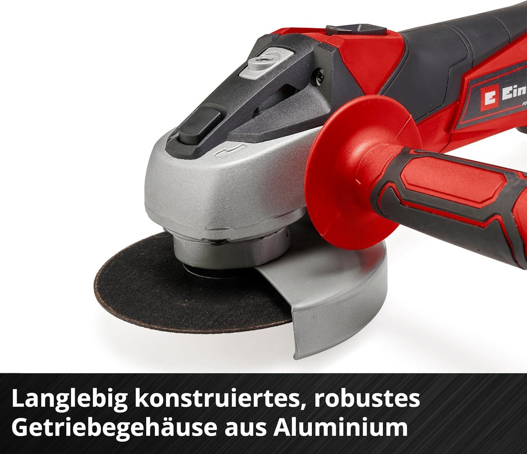 Einhell Akku-Winkelschleifer TC-AG 18/115 Li (1x4,0Ah) (18 V, 115 mm Scheiben-Ø, 28 mm Schnitttiefe, Softstart, Zusatzhandgriff, inkl. 1x 4,0 Ah Akku & Ladegerät)