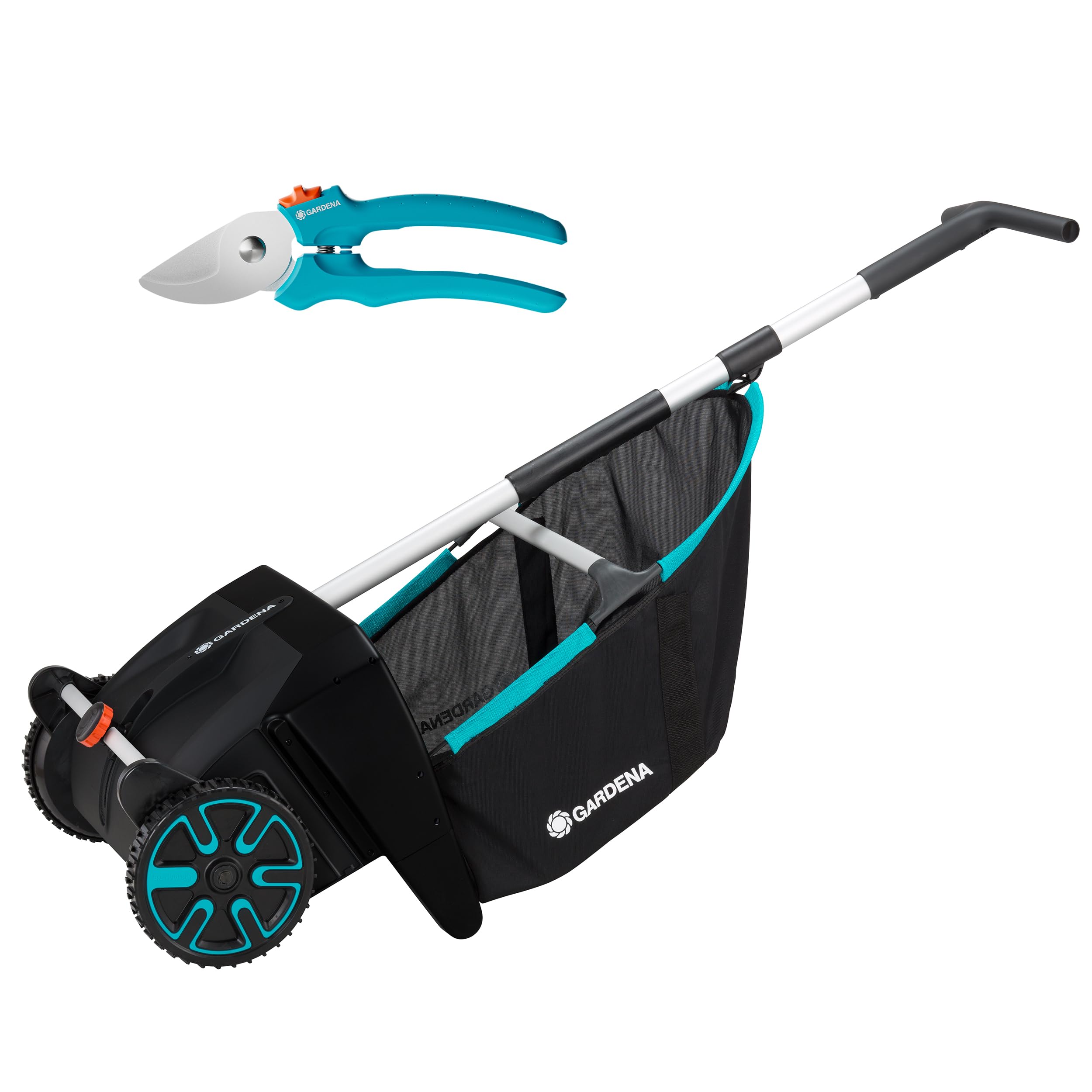 Gardena Laub- und Rasensammler: Kehrmaschine für den Garten, mit entnehmbarem Fangsack, rotierendes Bürstensystem, ergonomischer Griff, geräuscharm (3565-88)