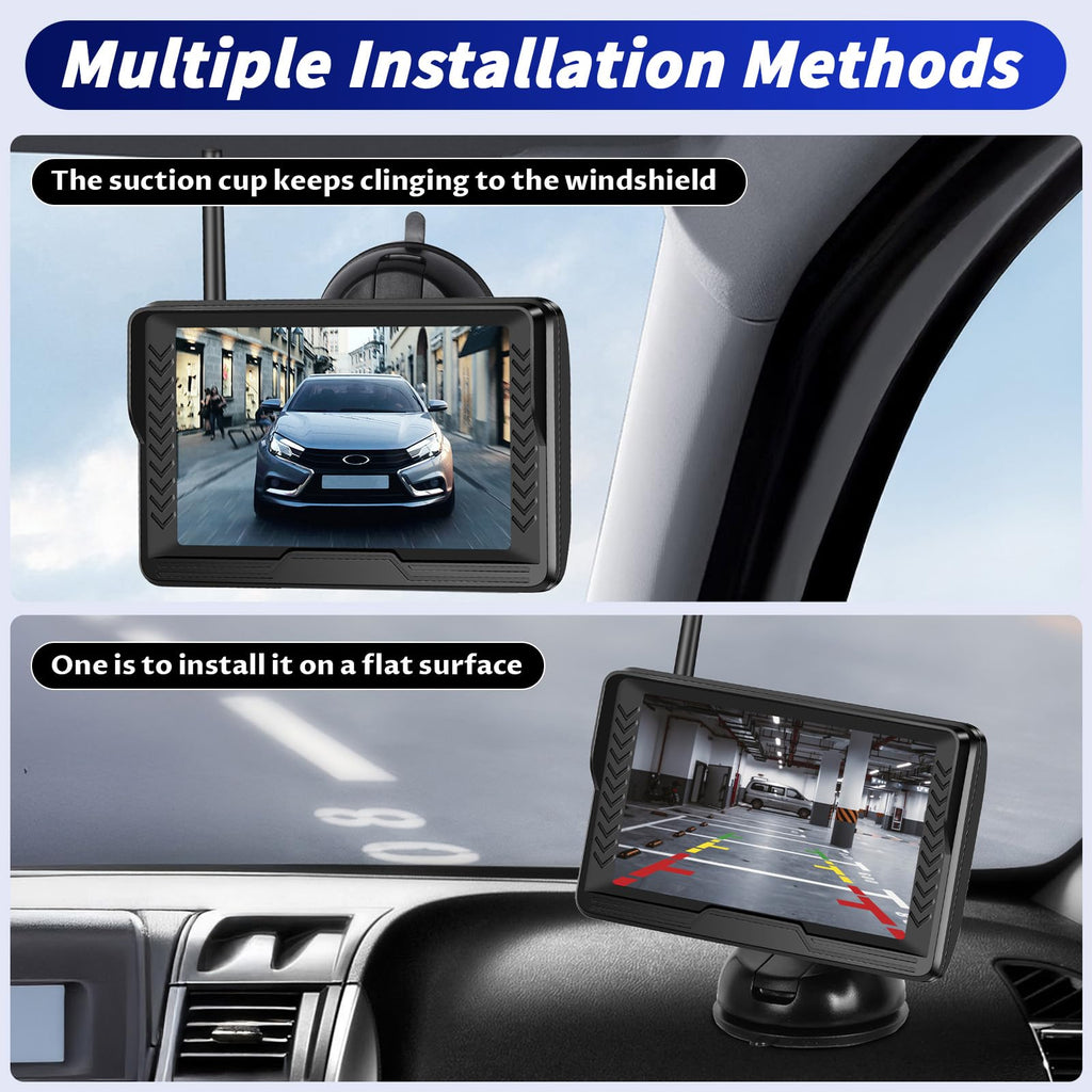 OiLiehu Kabellose Digitale Rückfahrkamera Set, IP68 Infrarot Nachtsicht AHD Kamera, 1080P Funk Rückfahrkamera mit 5" IPS Monitor, für Auto DC 12V