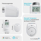 Homematic IP Heizkörperthermostat, Packung mit 3, Smart Home, digitaler Thermostat Heizung, Heizungsthermostat, Steuerung per App, Alexa & Google Home, einfache Installation, Energie sparen, 140280A0