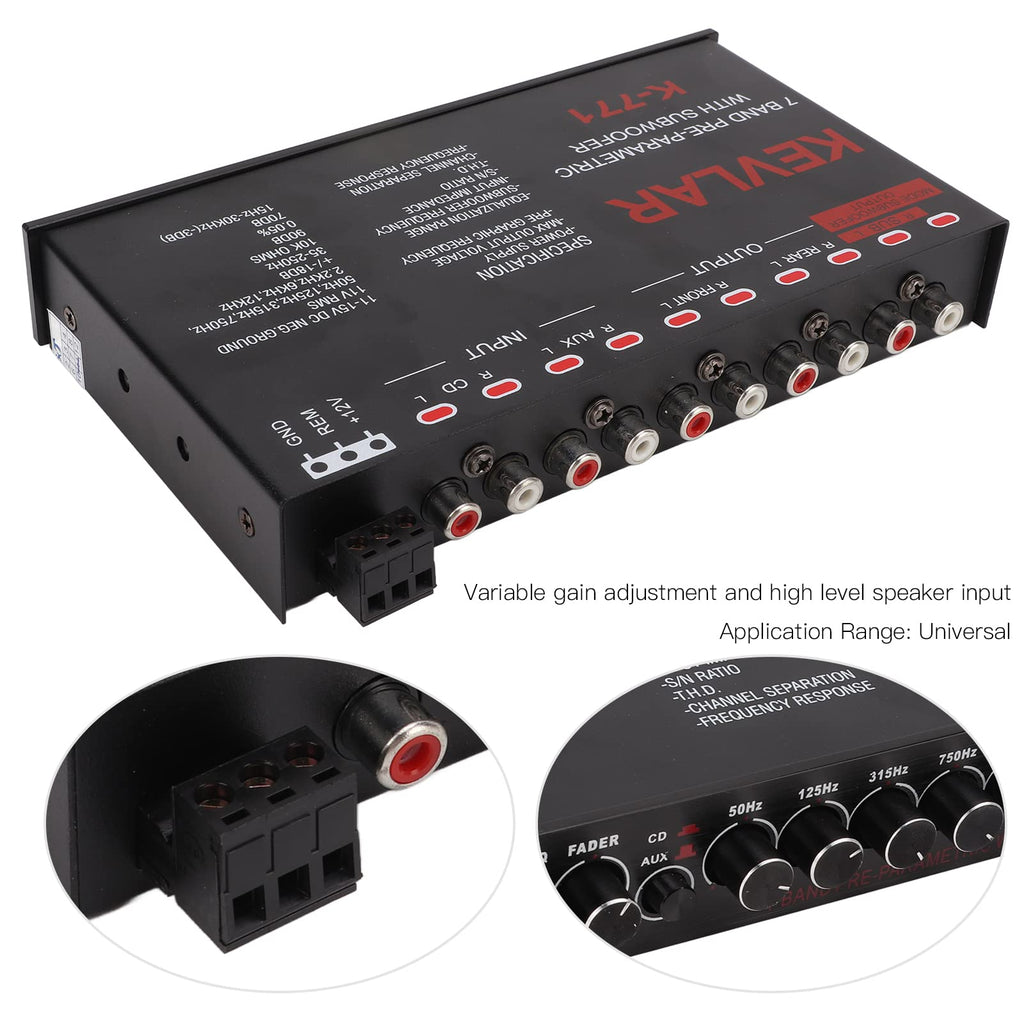 Auto-Equalizer mit 7-Band-Grafik-Equalizer 7-Band-Vorverstärker-Digital-Equalizer Auto-Audio-EQ Auto-Audio-Grafik-Equalizer Universeller Tiefpass 7-Band Variable Gain-Anpassung High-Level-Eingangs-EQ