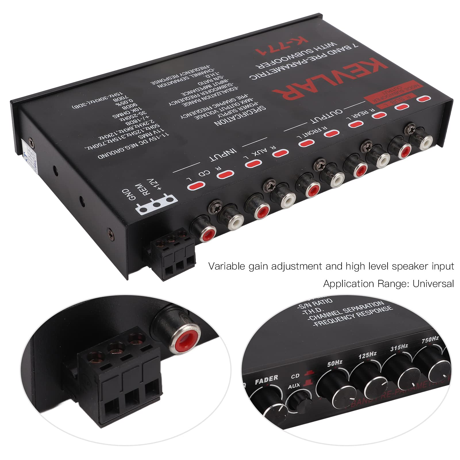 Auto-Equalizer mit 7-Band-Grafik-Equalizer 7-Band-Vorverstärker-Digital-Equalizer Auto-Audio-EQ Auto-Audio-Grafik-Equalizer Universeller Tiefpass 7-Band Variable Gain-Anpassung High-Level-Eingangs-EQ