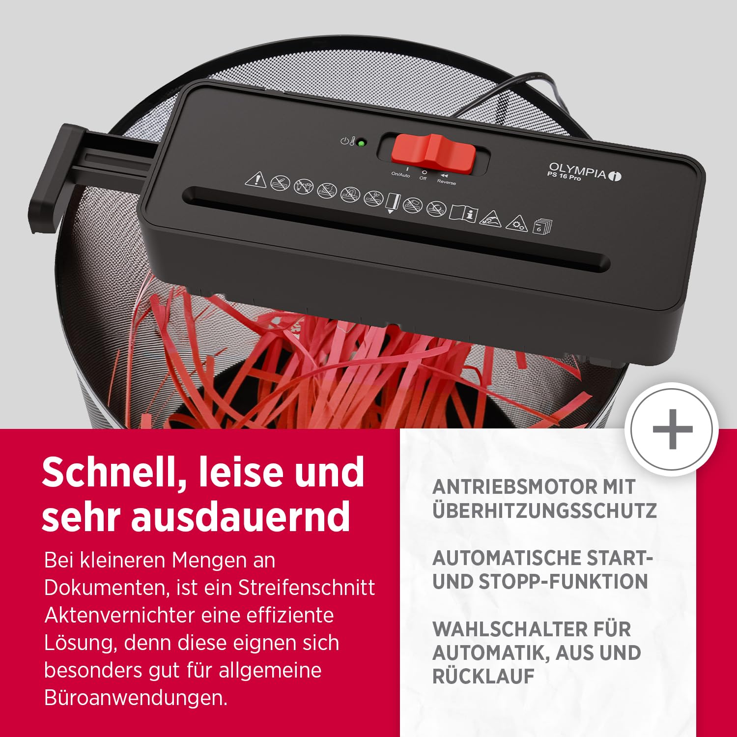 OLYMPIA PS 16 Pro Aktenvernichter Aufsatz schwarz | Kompakter Papierschredder für zu Hause | Schredder Aktenvernichter im Streifenschnitt | Shredder Papier | Papier Schredder Gerät