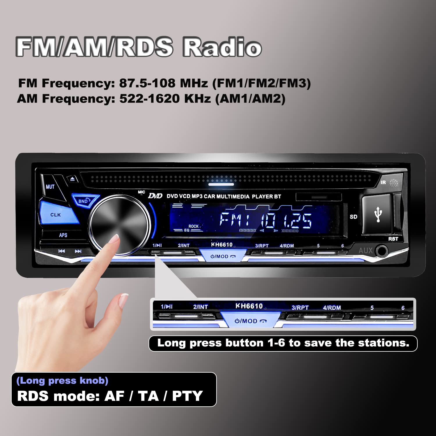 Alondy 1DIN Autoradio Bluetooth mit CD/DVD Player USB AM/FM/RDS Radio Freisprecheinrichtung SD AUX