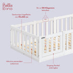 Bellabino Tapi Bett 90x200 cm, Kinderbett mit Rausfallschutz und Tür, inklusive Lattenrost, Montessori Bodenbett für Jungen und Mädchen aus Kiefer Massivholz, weiß lackiert, Bed