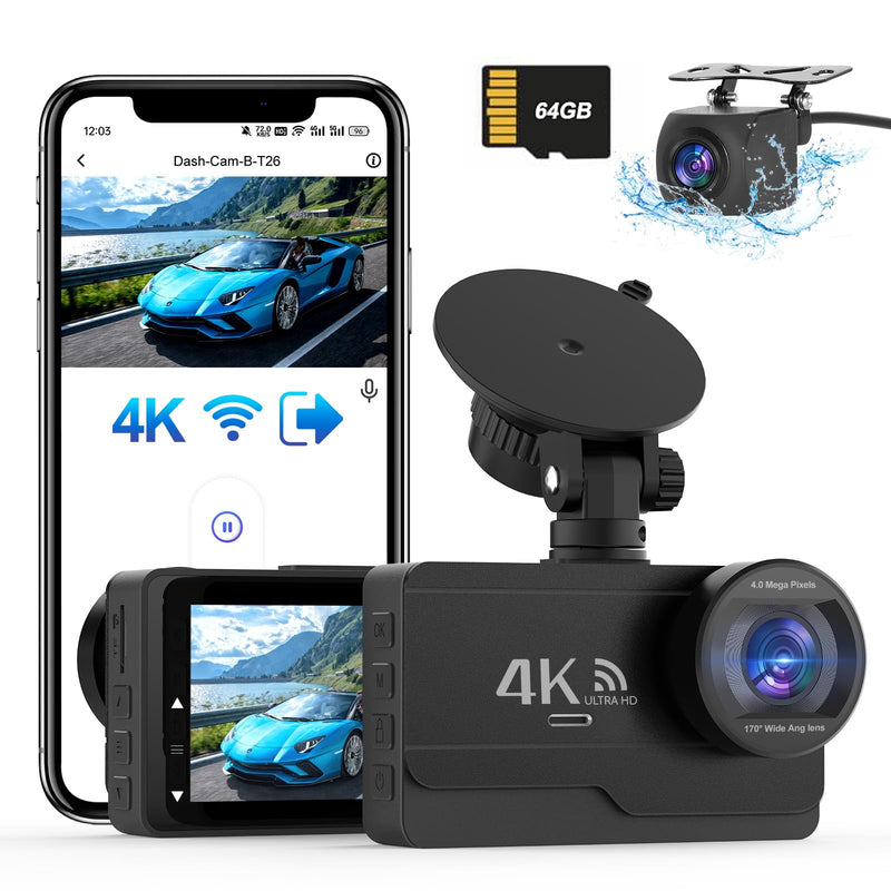 SIGRILL 4K/2K+1080P Dashcam Auto Vorne Hinten,WiFi Dash Cam mit 64GB SD Karte, Dasch-cam Auto Nachtsicht, 170°Weitwinkel WDR, 24/7 Parküberwachung Funktionalität, G-Sensor, Loop-Aufnahme, Max 256GB