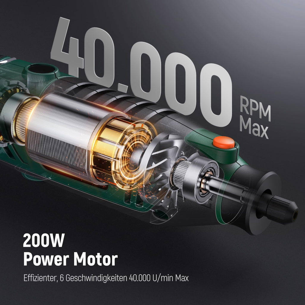 DEPSTECH Multifunktionswerkzeug 200W, Rotationswerkzeug Set mit 128 Zubehörteilen, 6 Variable Drehzahl 10.000-40.000 U/min zum Schneiden, Schleifen, Gravieren, Polieren, Schärfen, Reinigen, Schnitzen