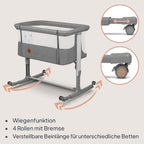Lionelo Aurora 3 in 1 Babybett bis 9 kg, Beistellbett, Wiege, Höhenverstellug und Einstellung der Neigung der Matratze, 4 Räder mit Bremse Ergonomische Matratze Tasche