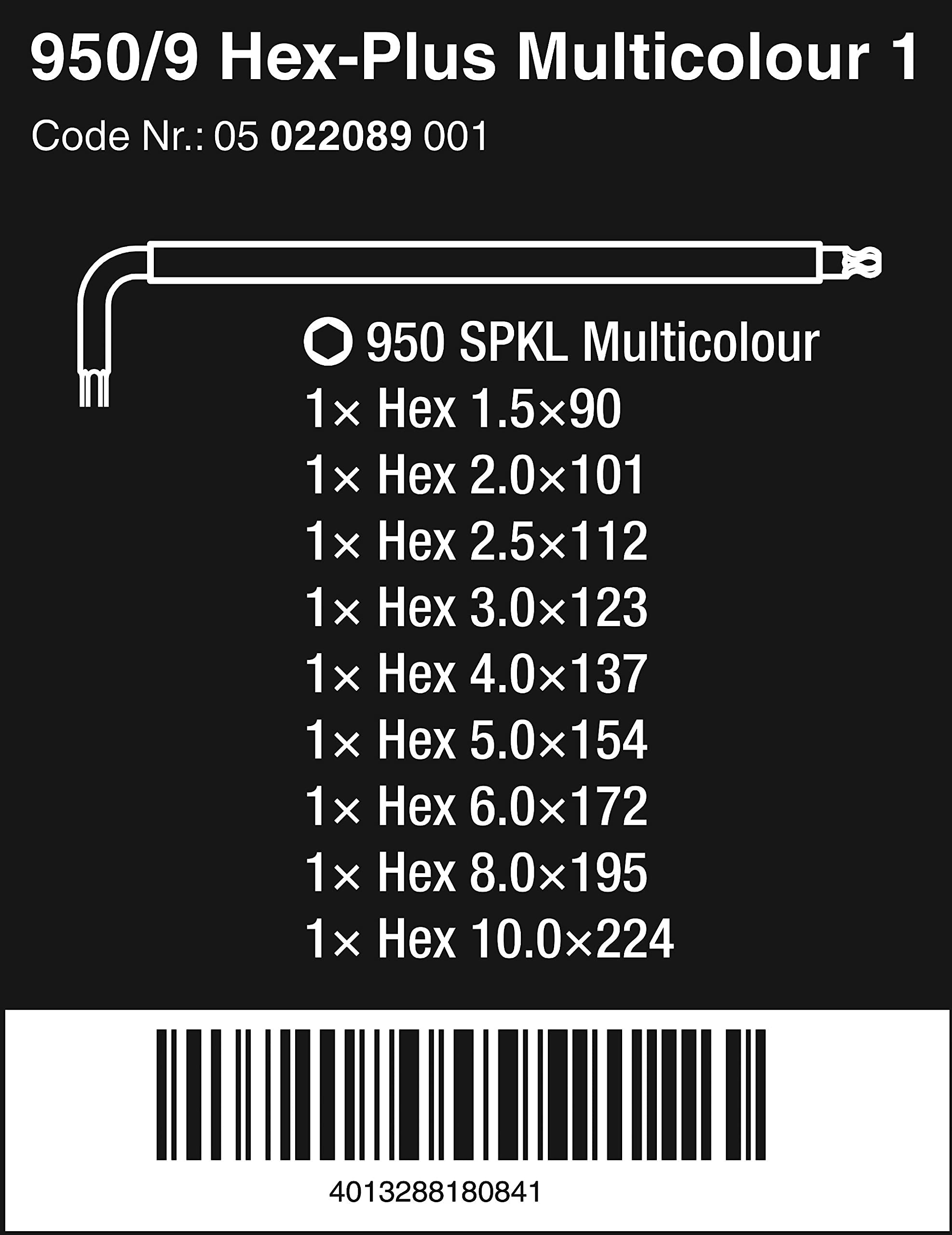 Wera 950 SPKL/9 SM N Multicolour Winkelschlüsselsatz, metrisch, BlackLaser, 9-teilig, Wera 05022089001