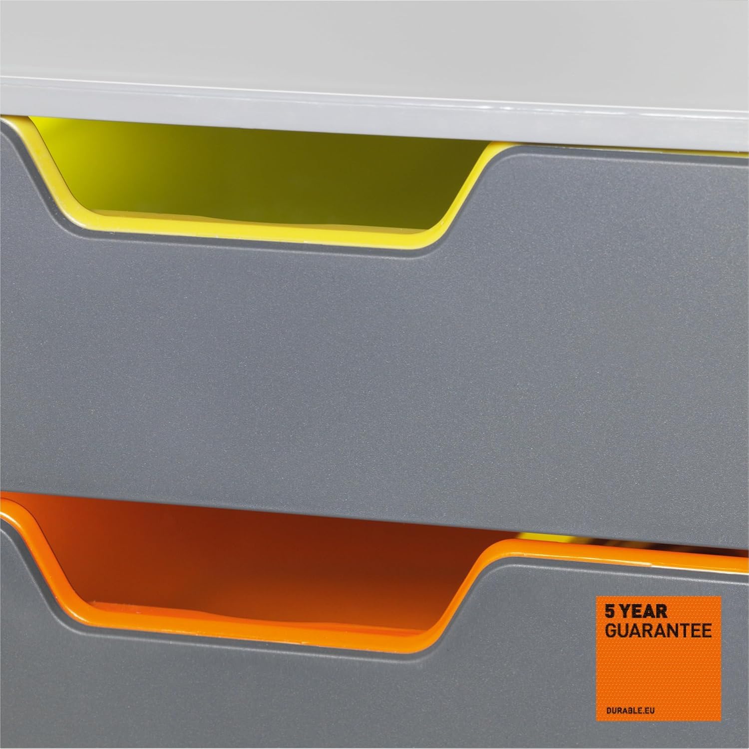 Durable Schubladenbox A4 (Varicolor) Ablagebox 5 Fächer, mit Etiketten zur Beschriftung, mehrfarbig, 760527