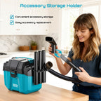 SEESII Akku Nass und Trockensauger, 3-in-1 Werkstattsauger mit Gebläse 2x4000mAh Batterien, 10L Nass Trockensauger Mini, Schultergurt, 4 Rädern und Aufsätzen, Ideal für Werkstatt/Auto/Baustelle (Blue)