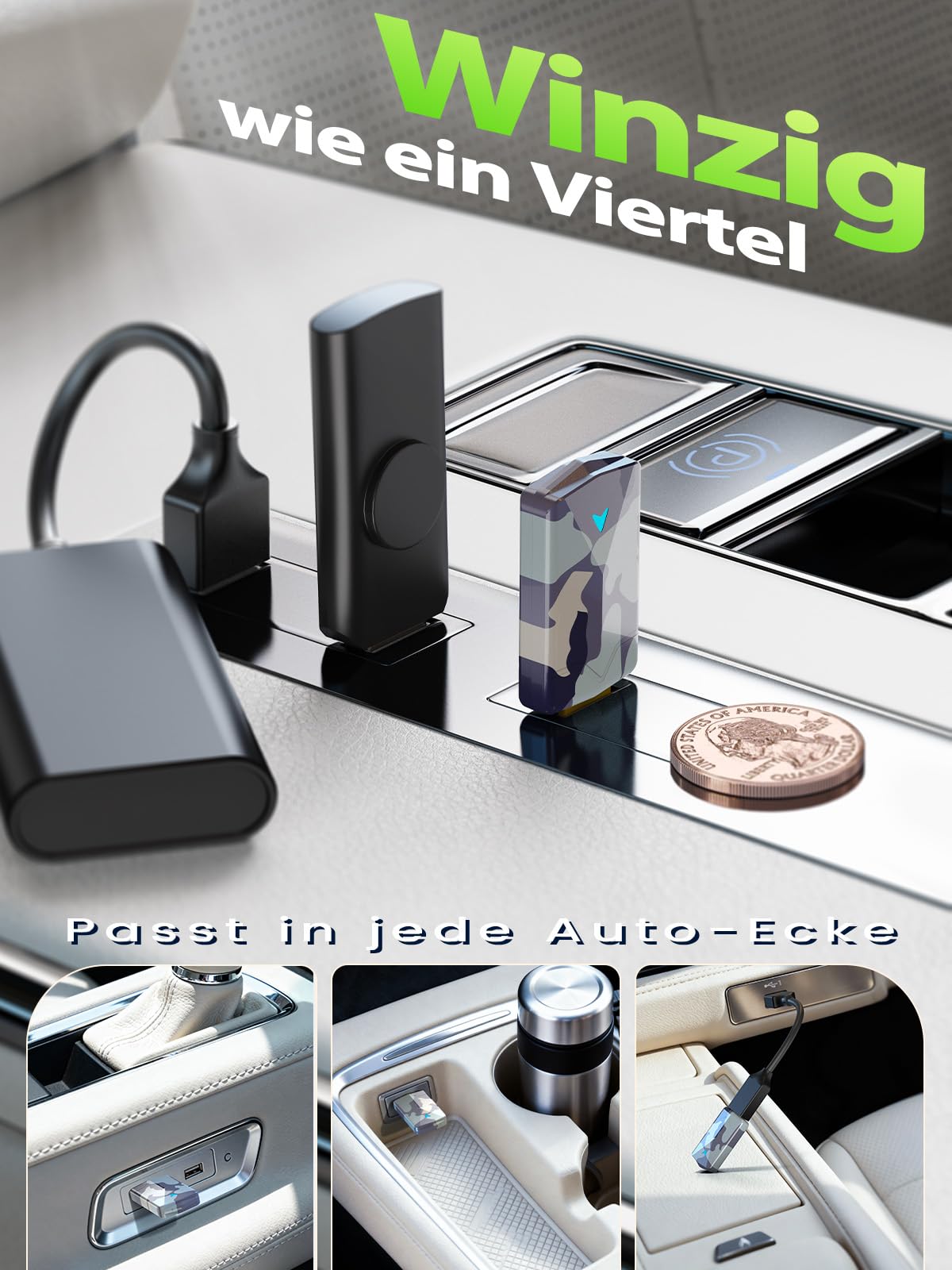 2026 Pro Mini CarPlay Wireless Adapter & Android Auto Wireless Adapter, Plug & Play, USB-A/USB-C, Stabil und Kompakt für Flüssiges Fahren, Kompatibel mit Autos ab 2016, iOS 10+ und Android 10+ Grau