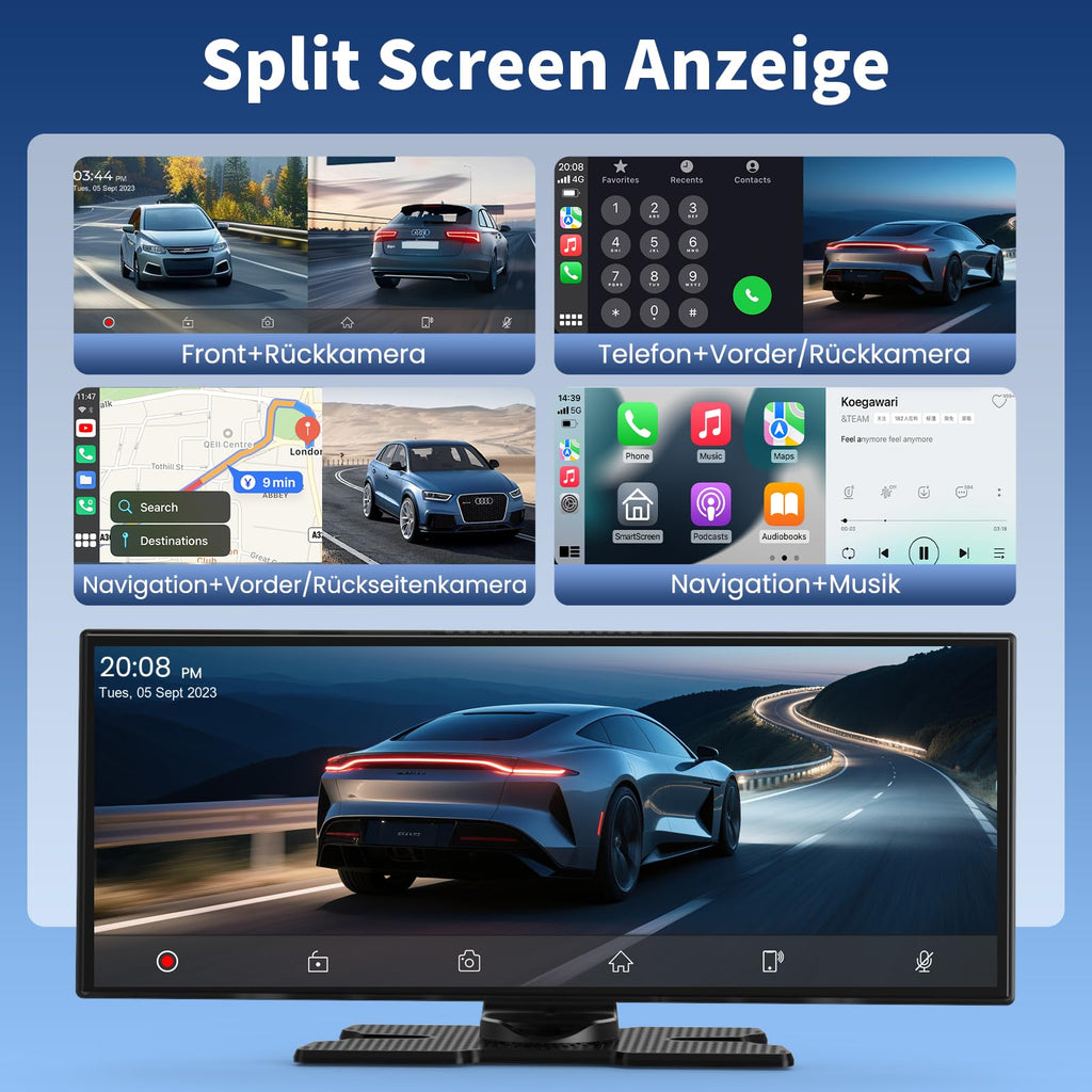 2026 Neuestes 11,5 Zoll Android Auto Display & Carplay Display: Buddy Display Car Play mit Navigation 4K Dashcam Rückfahrkamera Bluetooth Sprachsteuerung IPS Touchscreen Mirror Link AUX FM 64G TF