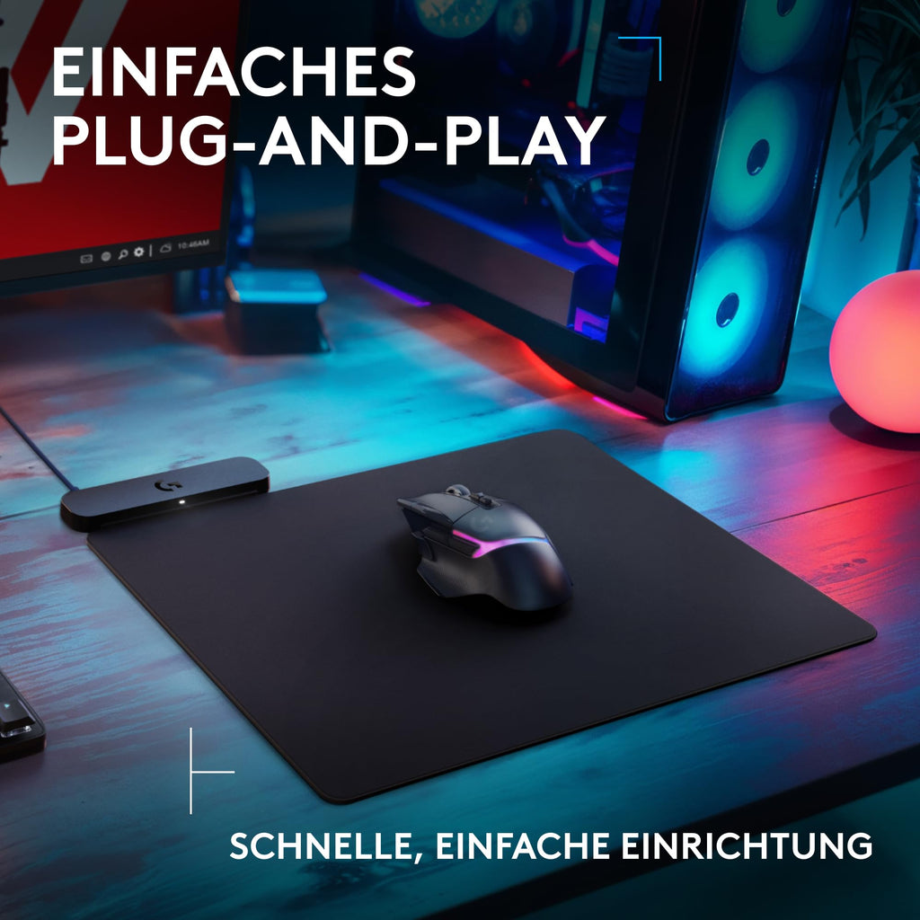Logitech G POWERPLAY 2, Kabelloses Lade-Mauspad für kompatible Gaming-Mäuse, 34,5 x 28,4 cm, 3,5 mm Höhe, für PC/Mac – Schwarz