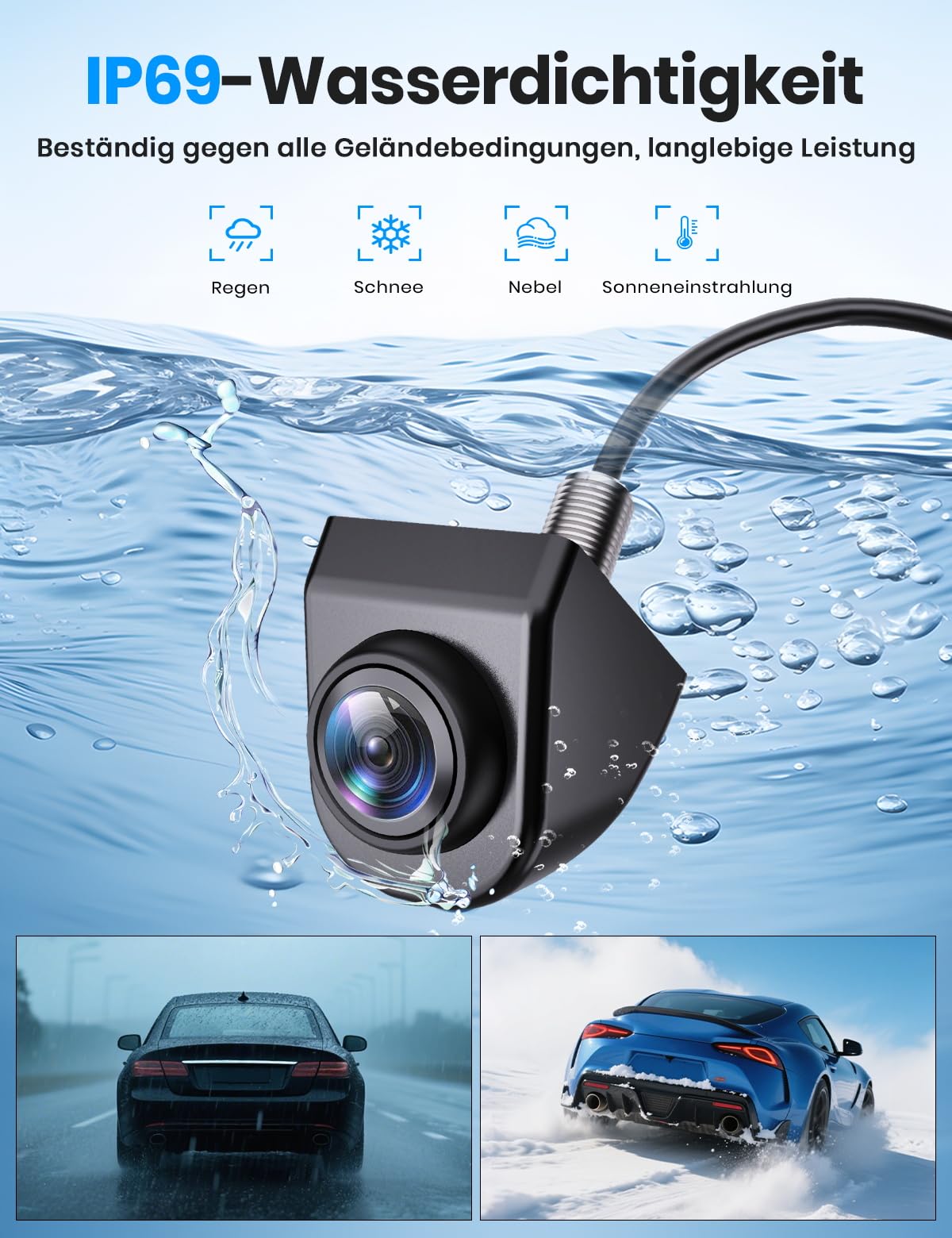 AUTO-VOX Rückfahrkamera:6 Systeme auf Knopfdruck,180° Weitwinkel,Keine Fischaugenoptik,OEM Look für Verdeckten Einbau,1080P HD-Bild,IP69K Wasserdicht Rückfahrkamera für Auto,SUV und Pkw