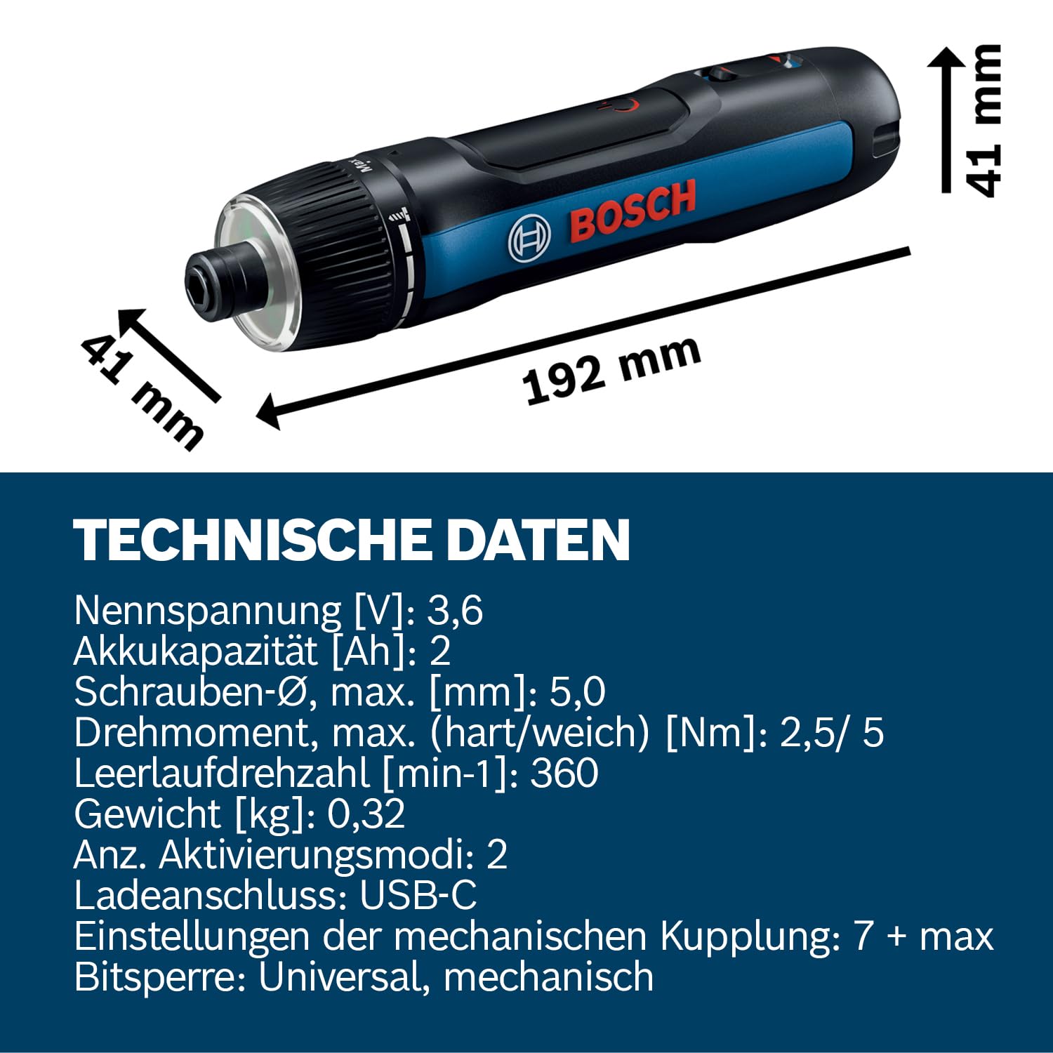 Bosch Professional Akkuschrauber Bosch GO 3 (inkl. 8-teiligem Bit-Set, Bitaufnahme, USB-C-Kabel, Mini-Koffer)