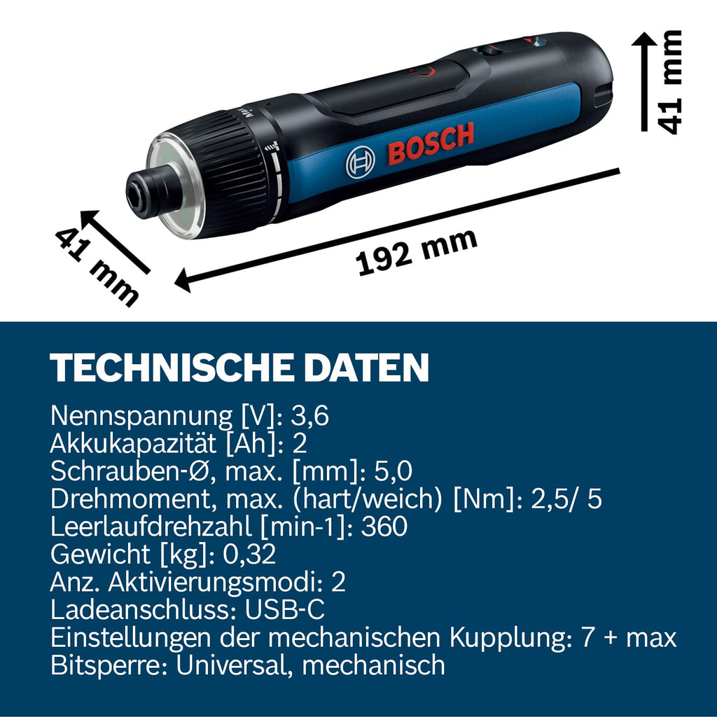 Bosch Professional Akkuschrauber Bosch GO 3 (inkl. 8-teiligem Bit-Set, Bitaufnahme, USB-C-Kabel, Mini-Koffer)
