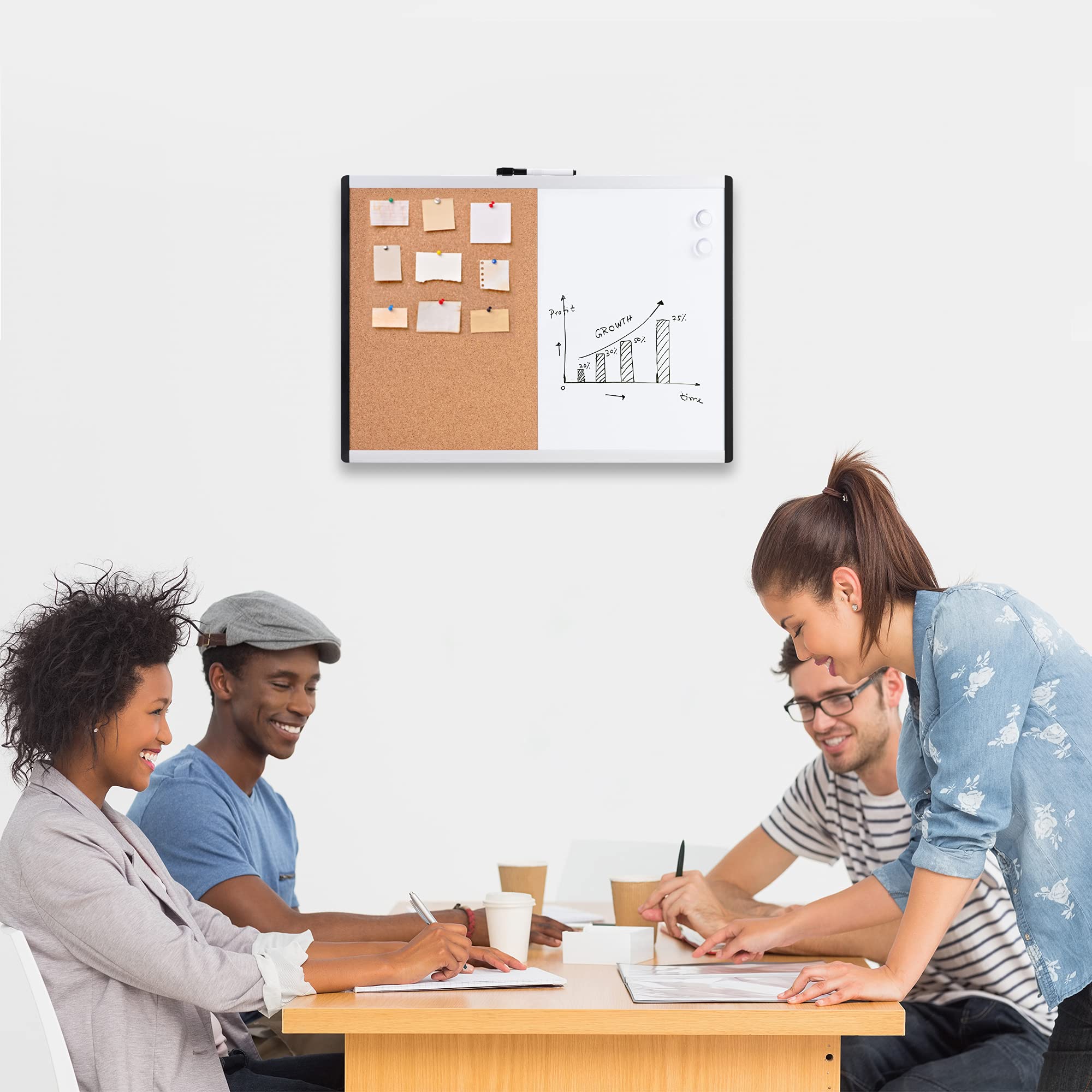 Amazon Basics Rechteckig Magnetisches Whiteboard, Doppel-Pinnwand, Kunststoff / Aluminiumrahmen, trocken abwischbar, 58 x 43 cm, Weiß, Gelb