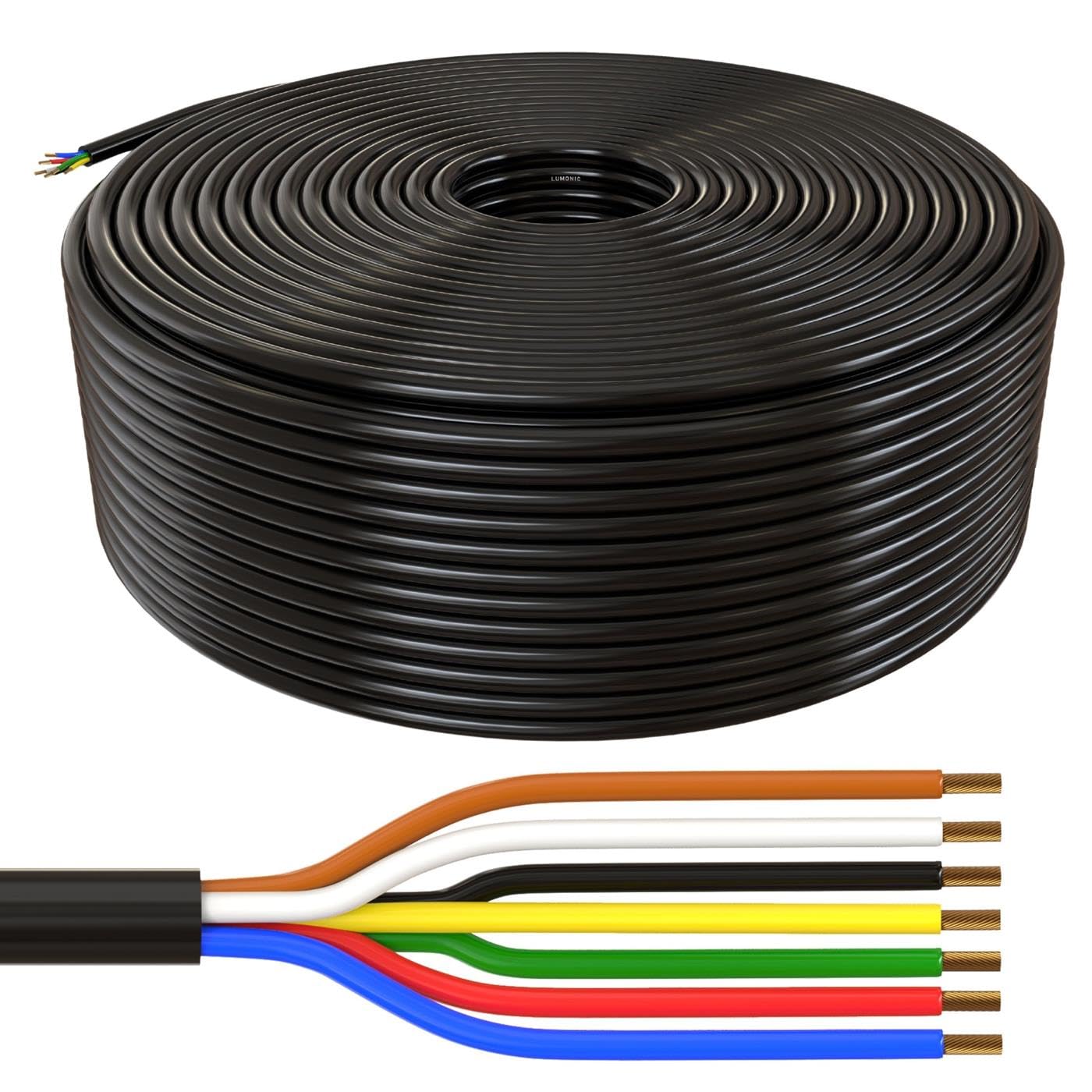 Lumonic 100m FLRYY Fahrzeugleitung 7x1,5mm² schwarz | 7-adrig | Anhängerkabel | mehradriges KFZ-Kabel | Öl- und Kraftstoffbeständig, flammwidrig | Niedervolt