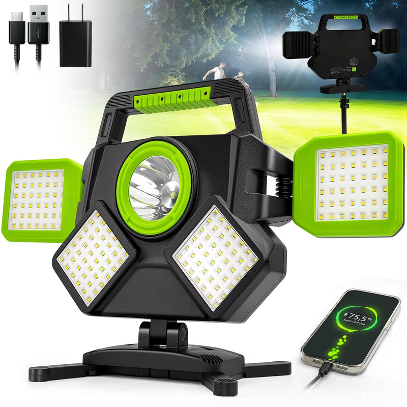 SYLSTAR LED Strahler Akku 55W, 5000LM Magnetische LED Arbeitsleuchte, Baustrahler Akku Faltbar & 360° Drehbar, 6 Modi Baustellenlampe für Werkstatt, Baustelle, Camping, Autoreparatur