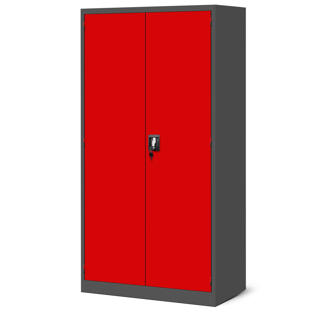 Jan Nowak Werkzeugschrank TC02AM Werkstattschrank mit Schubladen Flügeltüren Metallschrank 3 Fachböden Pulverbeschichtung 185 cm x 92 cm x 50 cm (Rot)