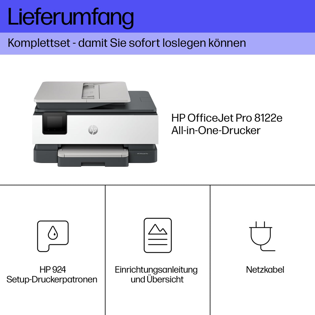 HP OfficeJet Pro 8122e Multifunktionsdrucker, 6 Monate gratis drucken Instant Ink inklusive, Drucker, Scanner, Kopierer, Fax, WLAN, LAN, Duplex, ePrint, Airprint, Basalt