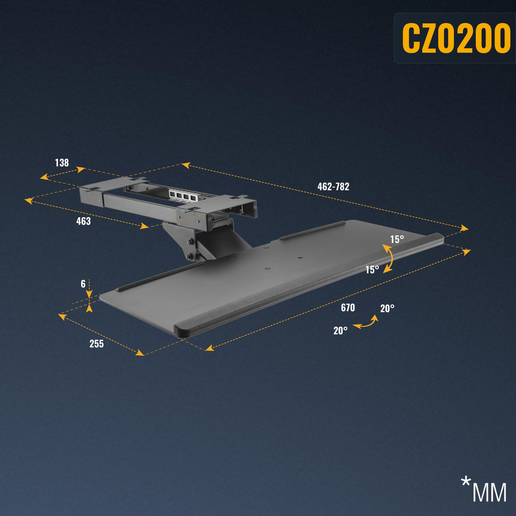 RICOO Tastaturschublade - Unter Schreibtisch Ausziehbar Schwenkbar Neigbar Tastatureinschub PC Tastaturauszug Auflage CZ0200 Ergonomisch Universal Halterung Tischmontage Ablage