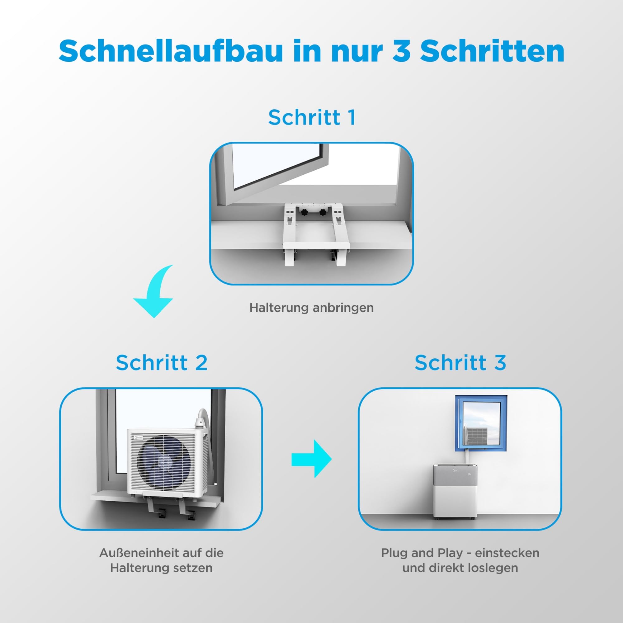 Midea Portasplit Mobile Wärmepumpe, Klimaanlage, Kühlen A++/Heizen A+, 12000 BTU 3, 5kW, für Räume bis zu 42 m² / 105 m³, nur 39 dB(A) im Silent-Modus