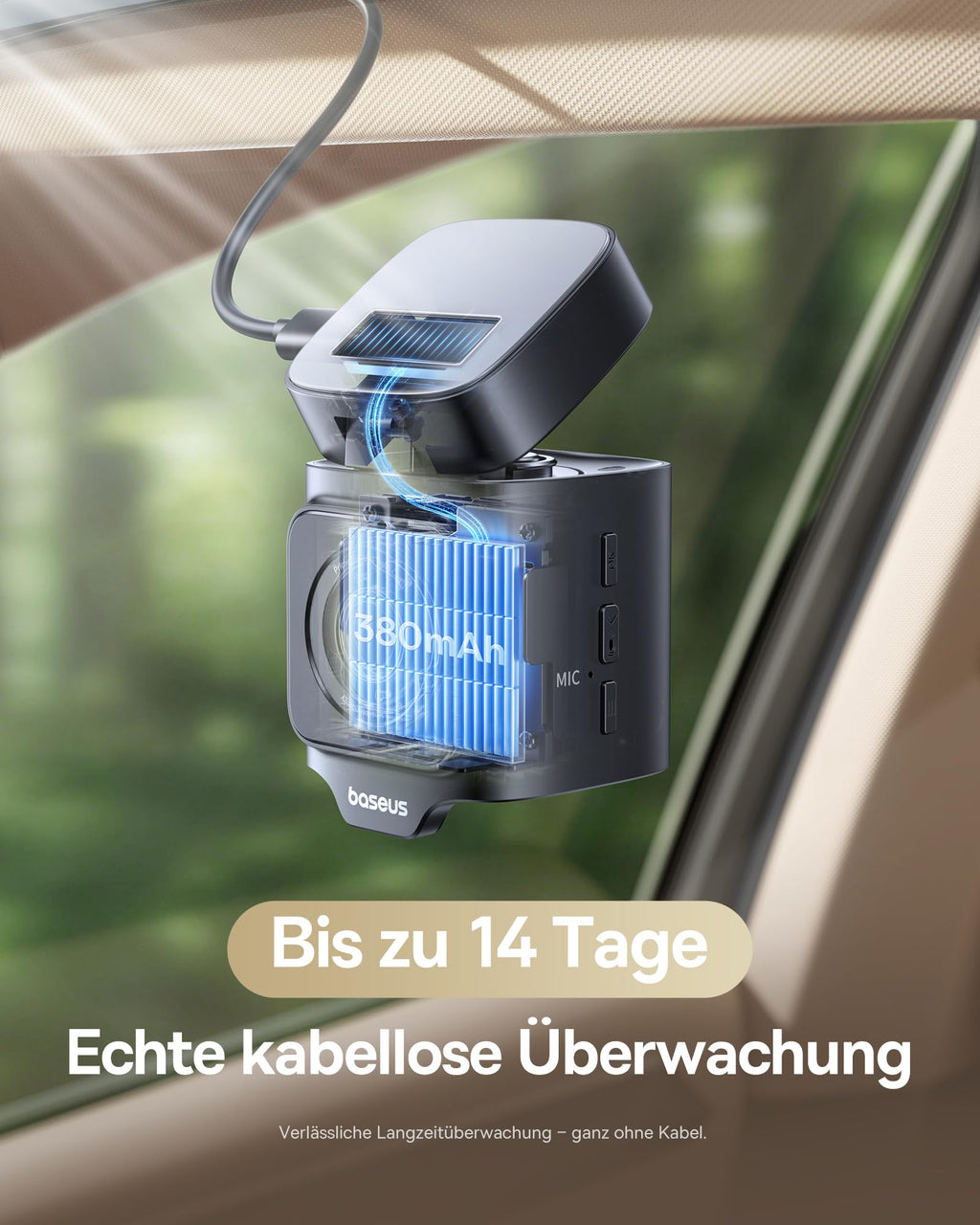 Baseus VD1 Pro Dashcam Auto Vorne Hinten 4K+1080P, Solar-Dashcam mit 14-Tägiger Batterie-Standby-Parkmodus, Dash Camera Auto mit Akku, STARVIS Nachtsicht, 5GHz WLAN, GPS, 32GB Karte