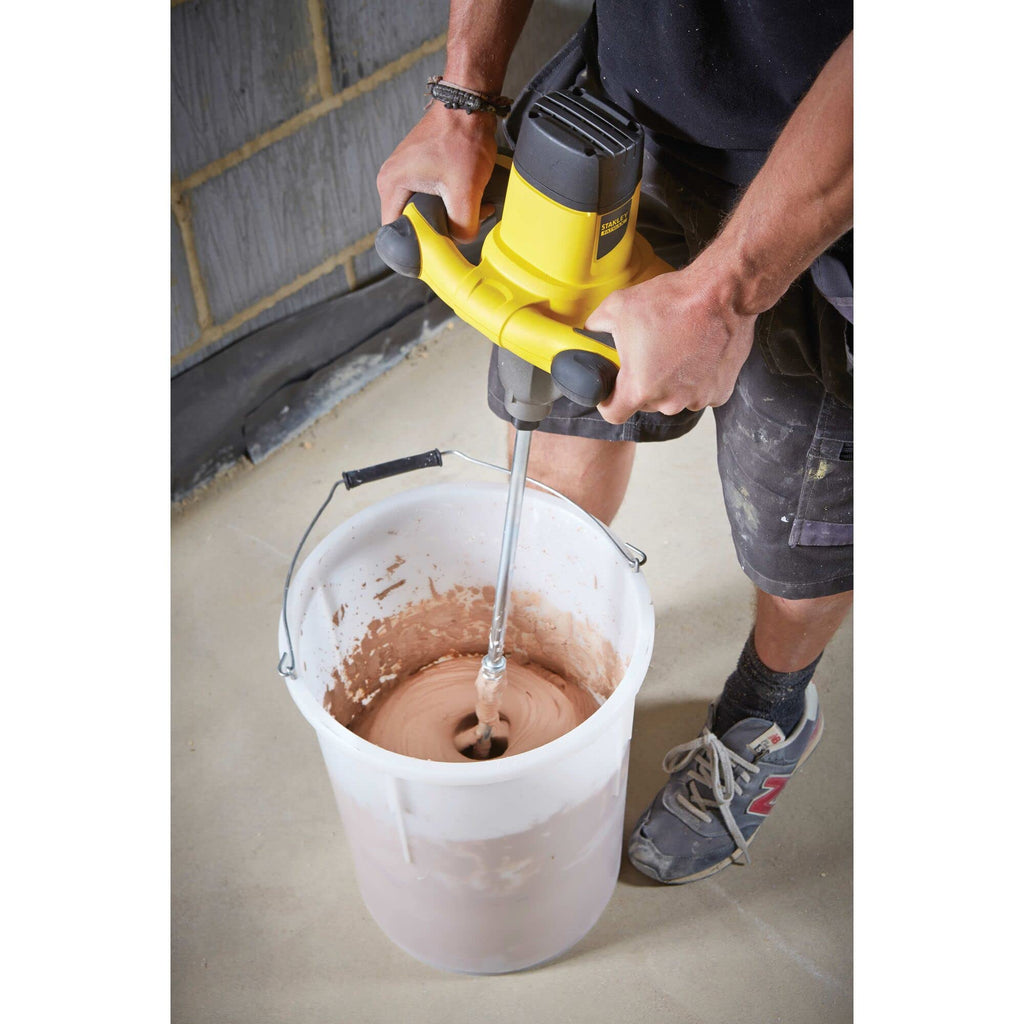 STANLEY FatMax Mörtelrührer Betonmischer 2-Gang Rührgerät (1600 Watt, 80 Nm, Mischvolumen 120 Liter, M14 Werkzeugaufnahme, 150mm Durchmesser, inkl. Mörtelmixer + 2 Maulschlüssel) FME190