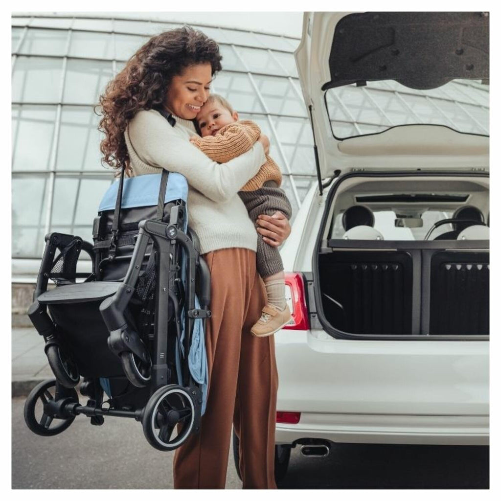 hauck Travel N Care Plus, Dusty Blue - Reisebuggy für Kinder ab Geburt bis 22 kg mit Liegefunktion & Kopfposter - Leicht (7,2 kg) & Einhändig Faltbar - Selbststehend - UPF 50+ & Netzfenster