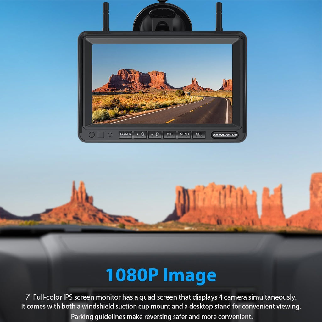 2 Magnetische Rückfahrkamera Kabellos, 7 Zoll 1080P FHD Monitor, 9600mAh Wiederaufladbare Akku, 1-Min Einrichtung, IP69K Wasserdicht Rückfahrkameras für Wohnmobile,Anhänger und LKWs