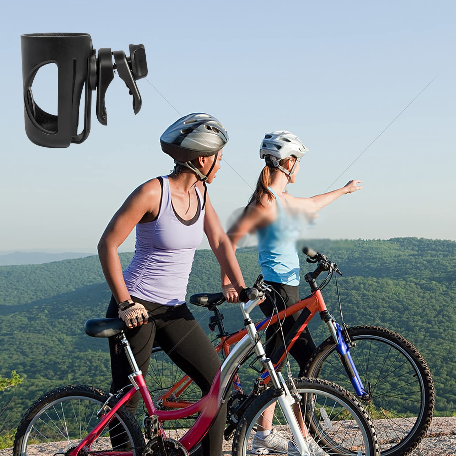 360 Grad drehbarer Getränkehalter für Kinderwagen & Fahrrad - Großer Durchmesser, entwickelt für Gehhilfe, Rollstuhl, Roller (Schwarz)