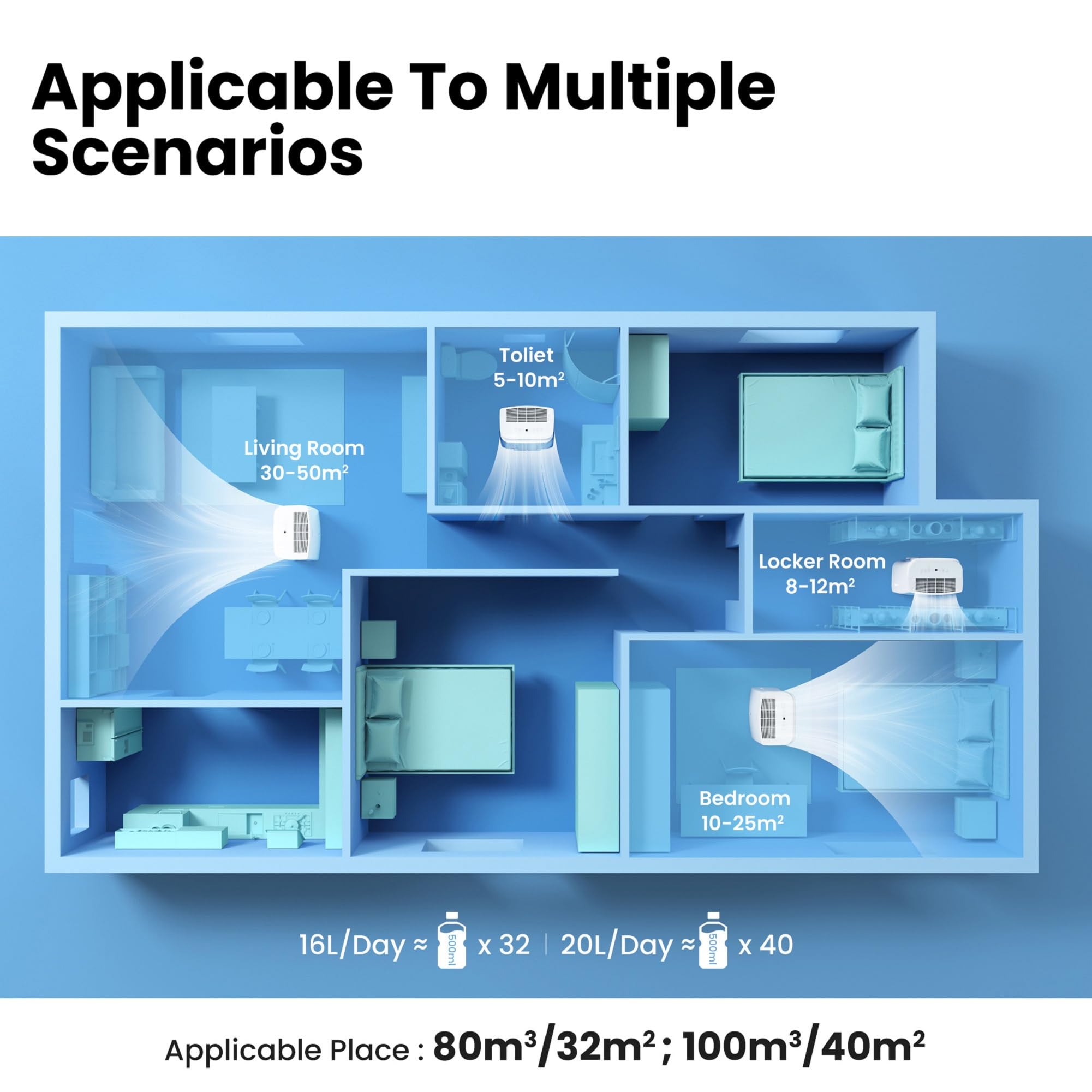 Comfee Luftentfeuchter 16L/24h,Raumgröße ca.80m³(32m²),APP-fähig,Smart modu,Timer 24H,Wassertank 3L,Gegen Feuchtigkeit, MDDF-16DEN7-WF
