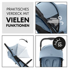 hauck Travel N Care Plus, Dusty Blue - Reisebuggy für Kinder ab Geburt bis 22 kg mit Liegefunktion & Kopfposter - Leicht (7,2 kg) & Einhändig Faltbar - Selbststehend - UPF 50+ & Netzfenster