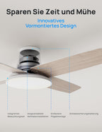 Dreo Ceiling Fan with Light and Remote Control, 44 Inch Flat Black Reversible 5CC 6 Level Dimmable 6 Speeds Quiet Timer Easy Assembly for Bedroom