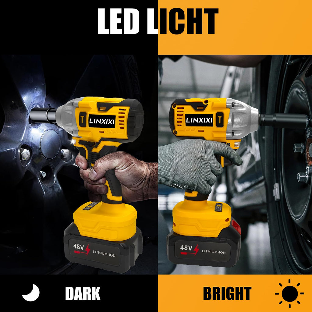 Schlagschrauber Akku 500Nm für Makita 18V Batterie 3000RPM mit 2 * 2,0Ah Akku 1/2 Zoll Bürstenloser mit 6 Schlagbuchsen für Schraube und Mutter Auto LKW Reifen Removal