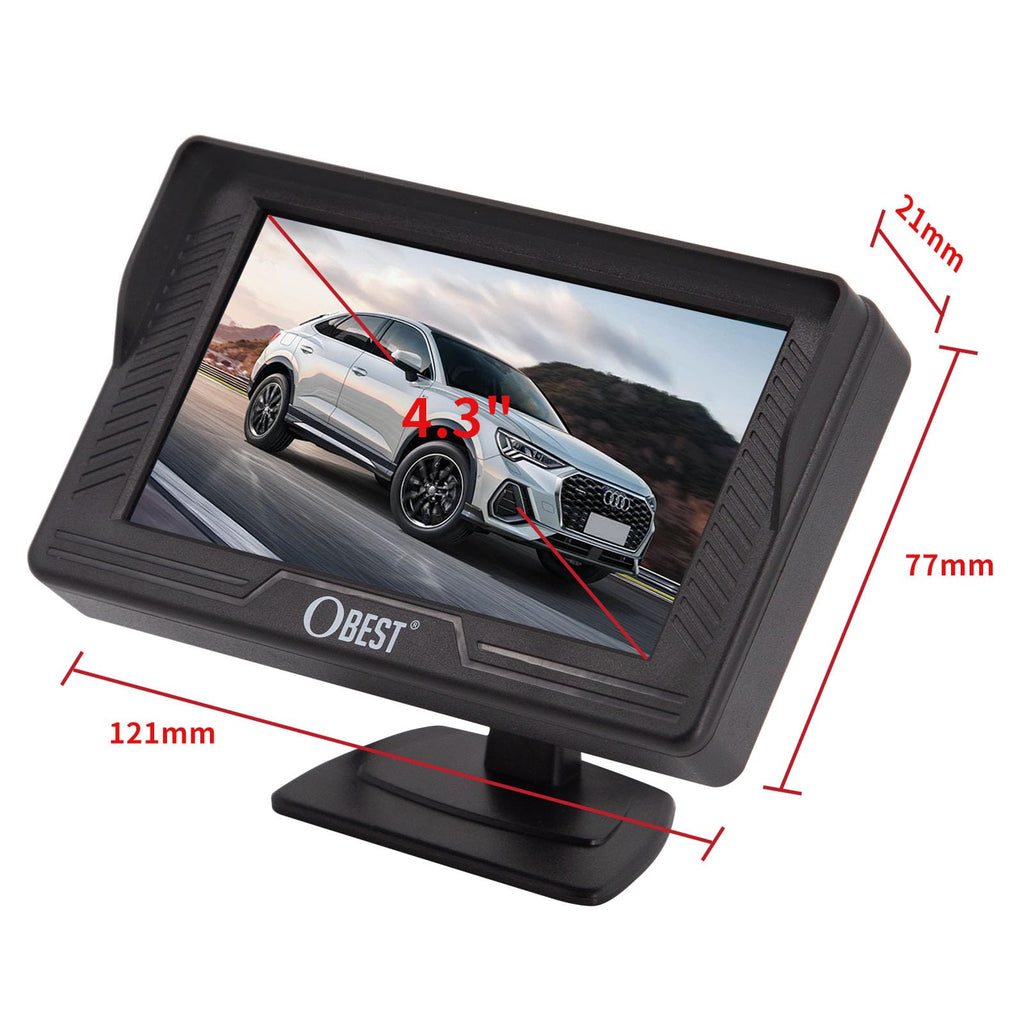 OBEST 4,3" Rückfahrkamera Auto Monitor Bildschirm, Monitor für Rückfahrkamera, V1/V2 Zwei Video-Eingang, LCD Auto Monitor für SUV, Van, KfZ, Truck