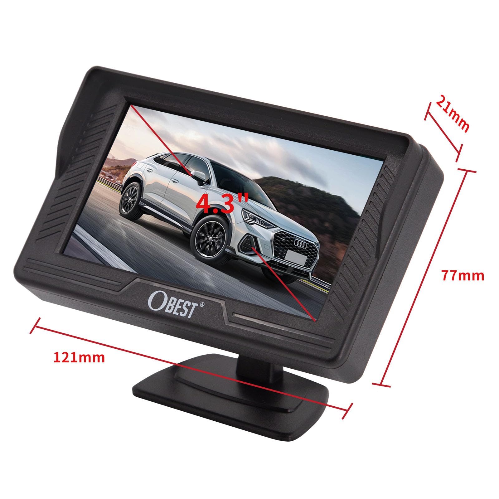 OBEST 4,3" Rückfahrkamera Auto Monitor Bildschirm, Monitor für Rückfahrkamera, V1/V2 Zwei Video-Eingang, LCD Auto Monitor für SUV, Van, KfZ, Truck