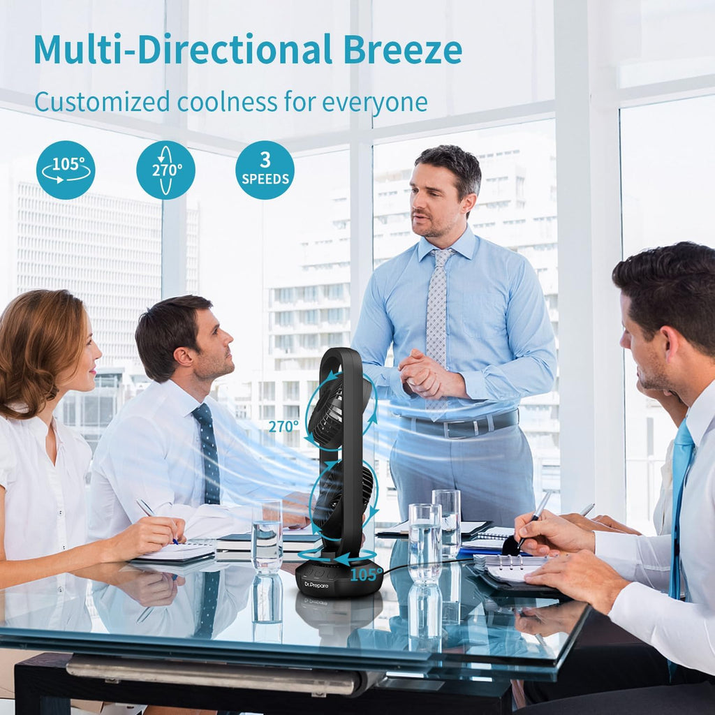 DR.PREPARE Tischventilator Klein Turmventilator 40cm Ventilator mit 3 Stufen, 105° Oszillation, 3 Timer Table Fan Tragbarer Ventilator für Schlafzimmer Büro Küchen