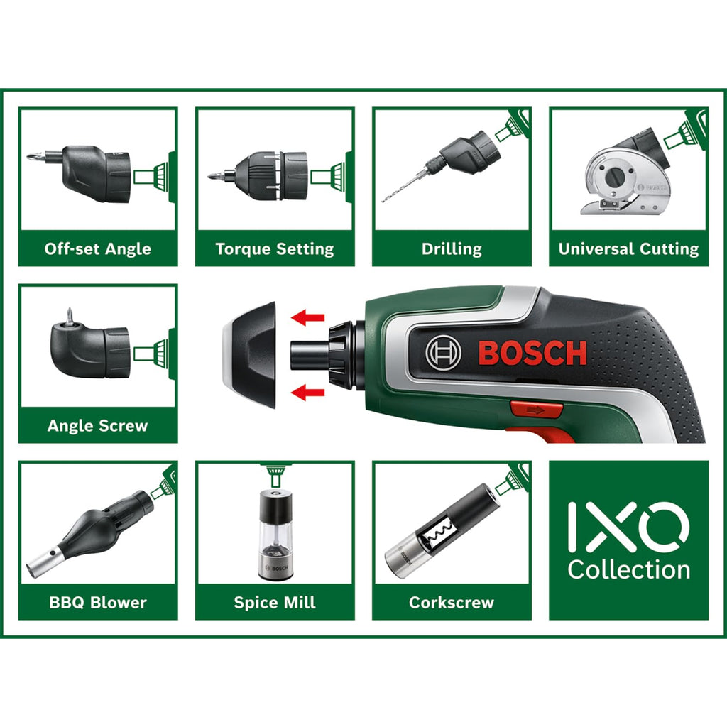 Bosch Akkuschrauber IXO Wasserwaagen-Set (7. Generation; 3,6V; 2,0Ah; 5,5Nm; Set inkl. Mini-Wasserwaage, mit Mikro-USB-Kabel; schraubt bis zu 190 Schrauben; im Karton)