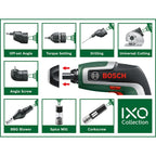 Bosch Akkuschrauber IXO Wasserwaagen-Set (7. Generation; 3,6V; 2,0Ah; 5,5Nm; Set inkl. Mini-Wasserwaage, mit Mikro-USB-Kabel; schraubt bis zu 190 Schrauben; im Karton)